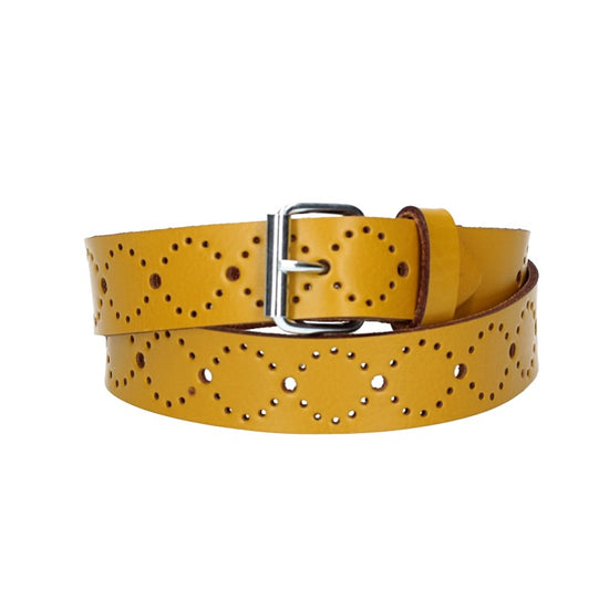 Ledergürtel Kids 25mm in Gelb mit Lochmuster und Rollschließe in Silber - leder-accessoires.com