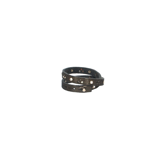 Armband Schwarz|Gold doppelt mit Nieten und Swarovski aus Leder - leder-accessoires.com