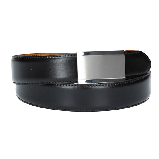 Anzugs| Automatikgürtel 35mm bombiert und abgenäht in Schwarz mit Koppelschließe - leder-accessoires.com