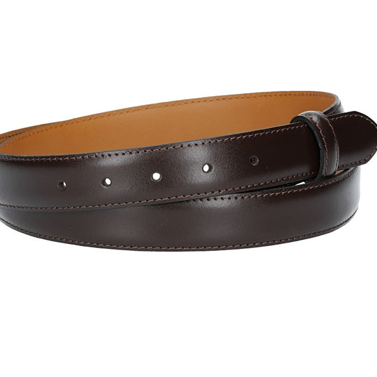 Lederriemen | Gürtelrohling 30mm bombiert in Braun mit Schlaufe und Kapplochteil - leder-accessoires.com