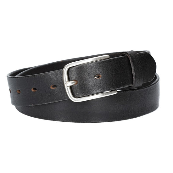 Ledergürtel Schwarz 35mm mit Dornschließe in Silber - leder-accessoires.com