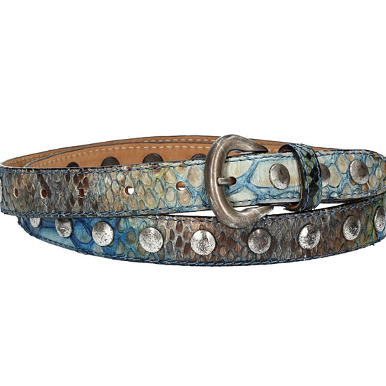 Schlangenledergürtel 25mm Blau und Dornschließe in Messing - leder-accessoires.com