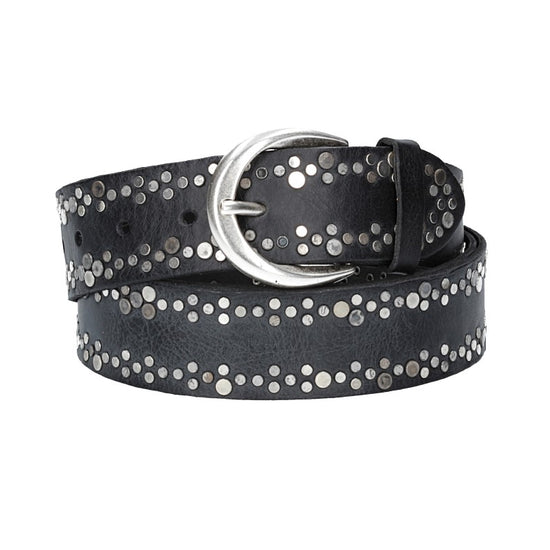 Ledergürtel Schwarz 40mm mit Nieten und Dornschließe - leder-accessoires.com