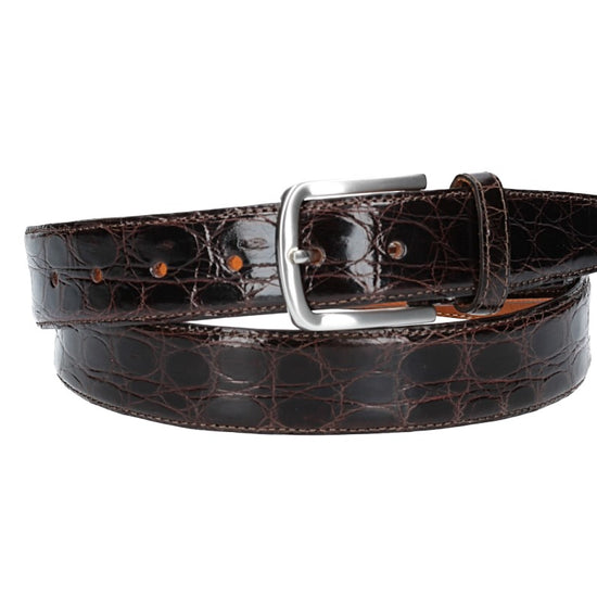 Krokoledergürtel 35mm Braun mit Dornschließe Silber - leder-accessoires.com