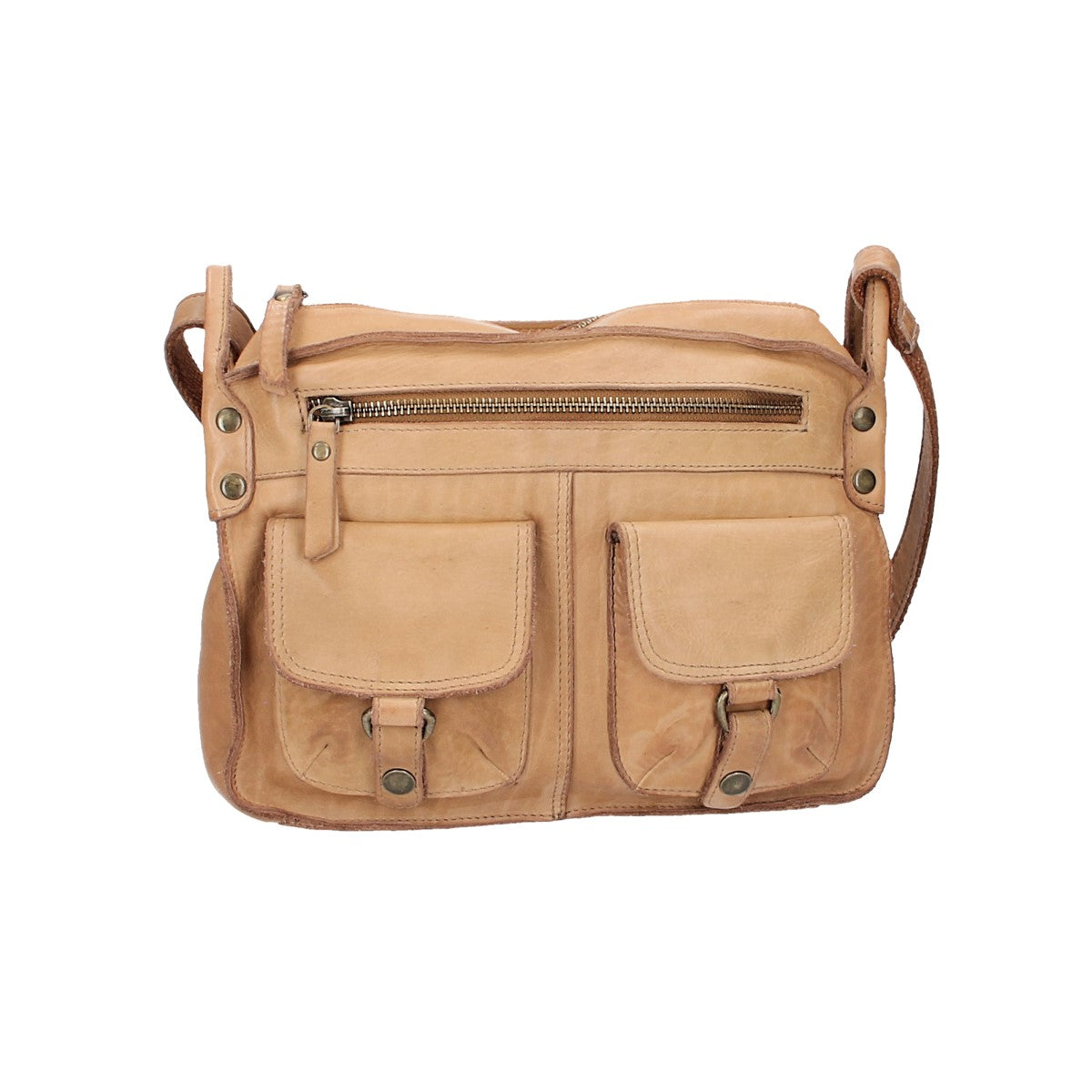 Umhängetasche in Taupe mit Reißverschluss und zwei Vortaschen