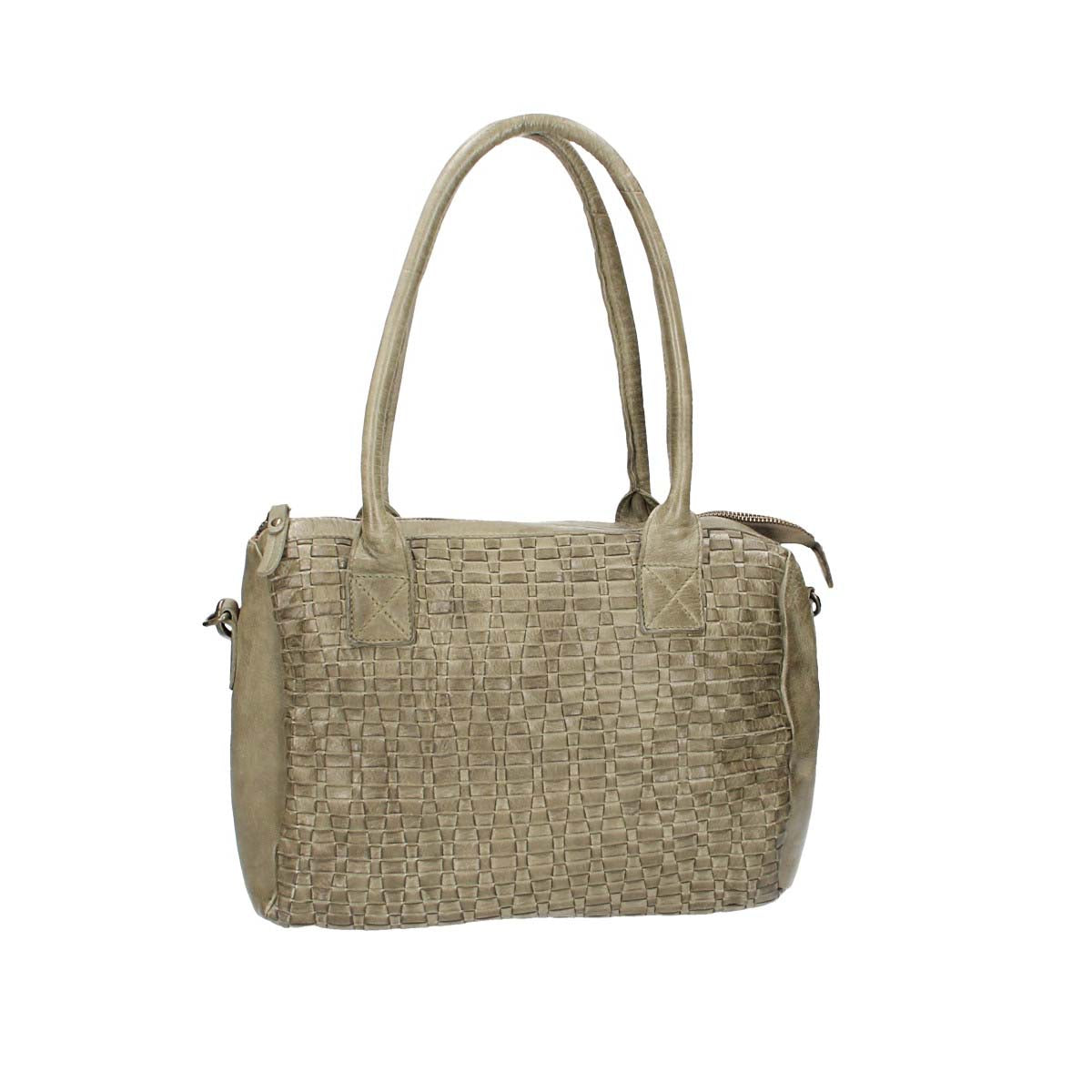 Schultertasche in Grün mit Flechtmuster aus Leder