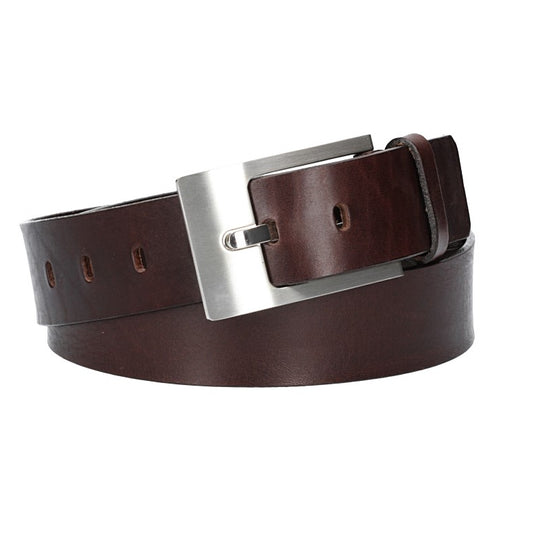 Ledergürtel Überlänge Braun 40mm mit Schmuckschließe Silber - leder-accessoires.com