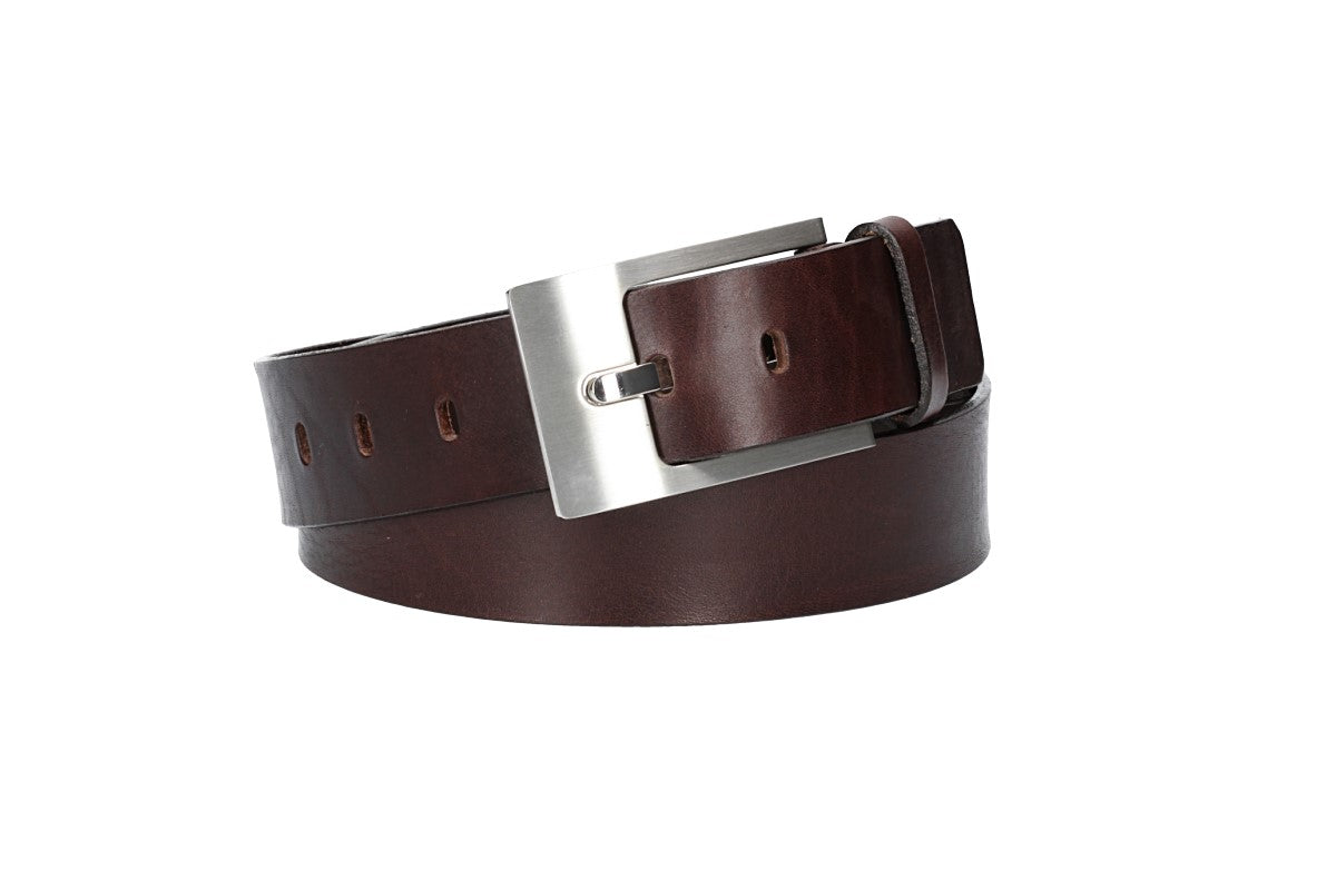 Ledergürtel Überlänge Braun 40mm mit Schmuckschließe Silber