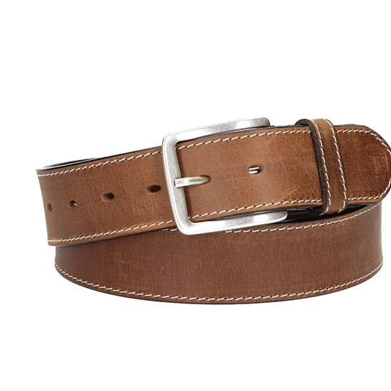 Ledergürtel Cognac 40mm abgenäht mit Dornschließe in Silber - leder-accessoires.com