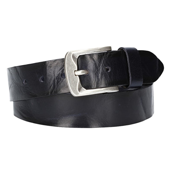 Jeansgürtel 40mm in Dunkelblau mit Airbrushkante und Dornschließe Altsilber - leder-accessoires.com