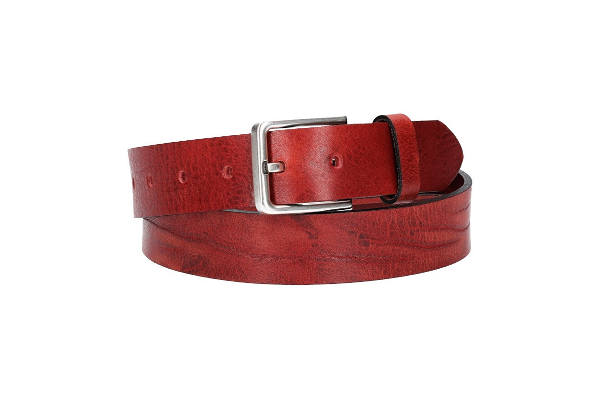 Hochwertiger Ledergürtel 35mm in Rot mit rustikaler Schließe in Silber