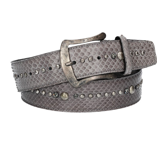 Schlangenledergürtel 40mm Grau mit Nieten und Strass - leder-accessoires.com
