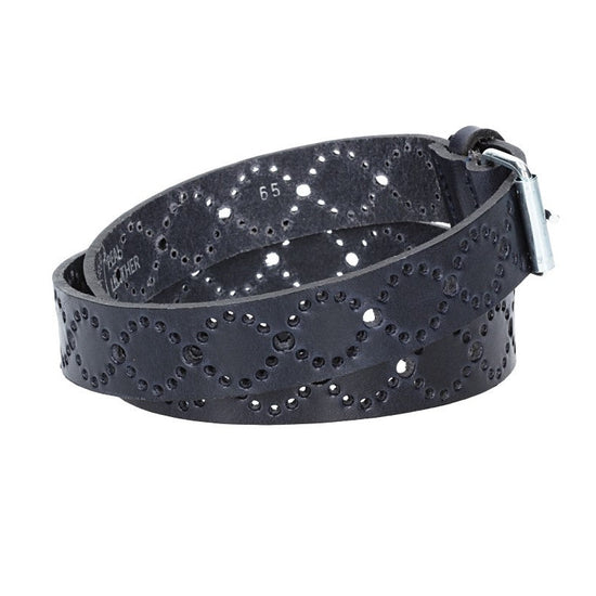 Ledergürtel Kids 25mm in Dunkelblau mit Lochmuster und Rollschließe in Silber - leder-accessoires.com