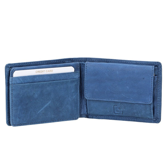 Geldbörse Querformat klein in Blau|Navy aus Leder - leder-accessoires.com