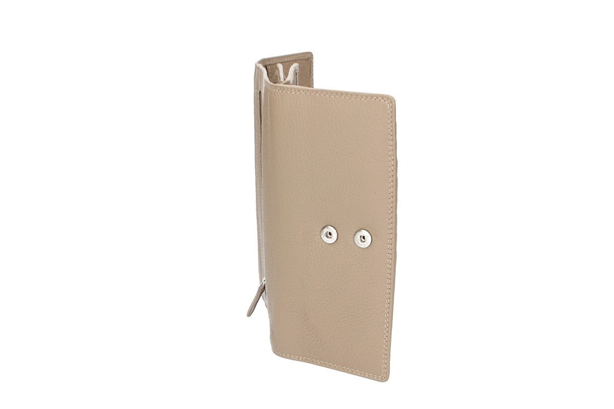 Damenbörse mit Überschlag in Taupe aus Leder
