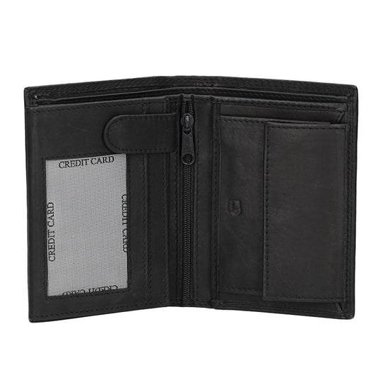 Geldbörse Hochformat mit Riegel in Schwarz aus Leder - leder-accessoires.com