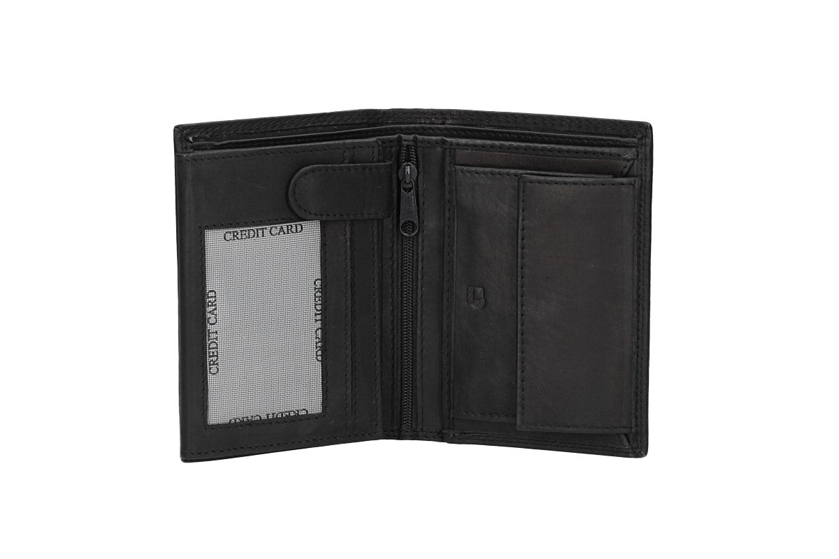 Geldbörse Hochformat mit Riegel in Schwarz aus Leder