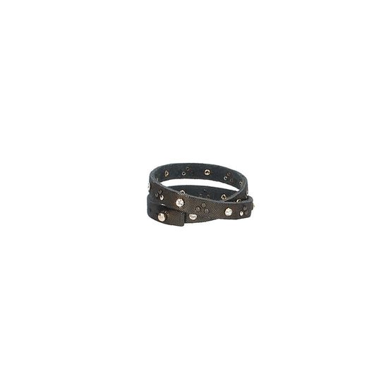 Armband Schwarz|Gold doppelt mit Nieten und Swarovski aus Leder - leder-accessoires.com