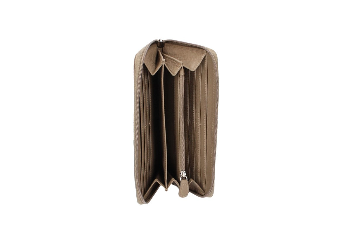 Damenbörse mit Reißverschluss in Taupe aus Leder - leder-accessoires.com
