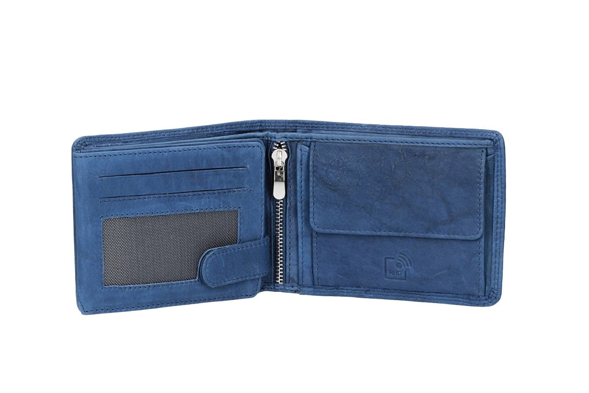 Geldbörse Querformat mit Riegel in Blau|Navy aus Leder