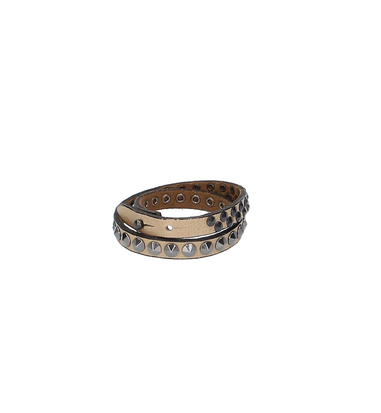 Armband zweifach in Taupe mit dunklen Pyramidennieten aus Leder