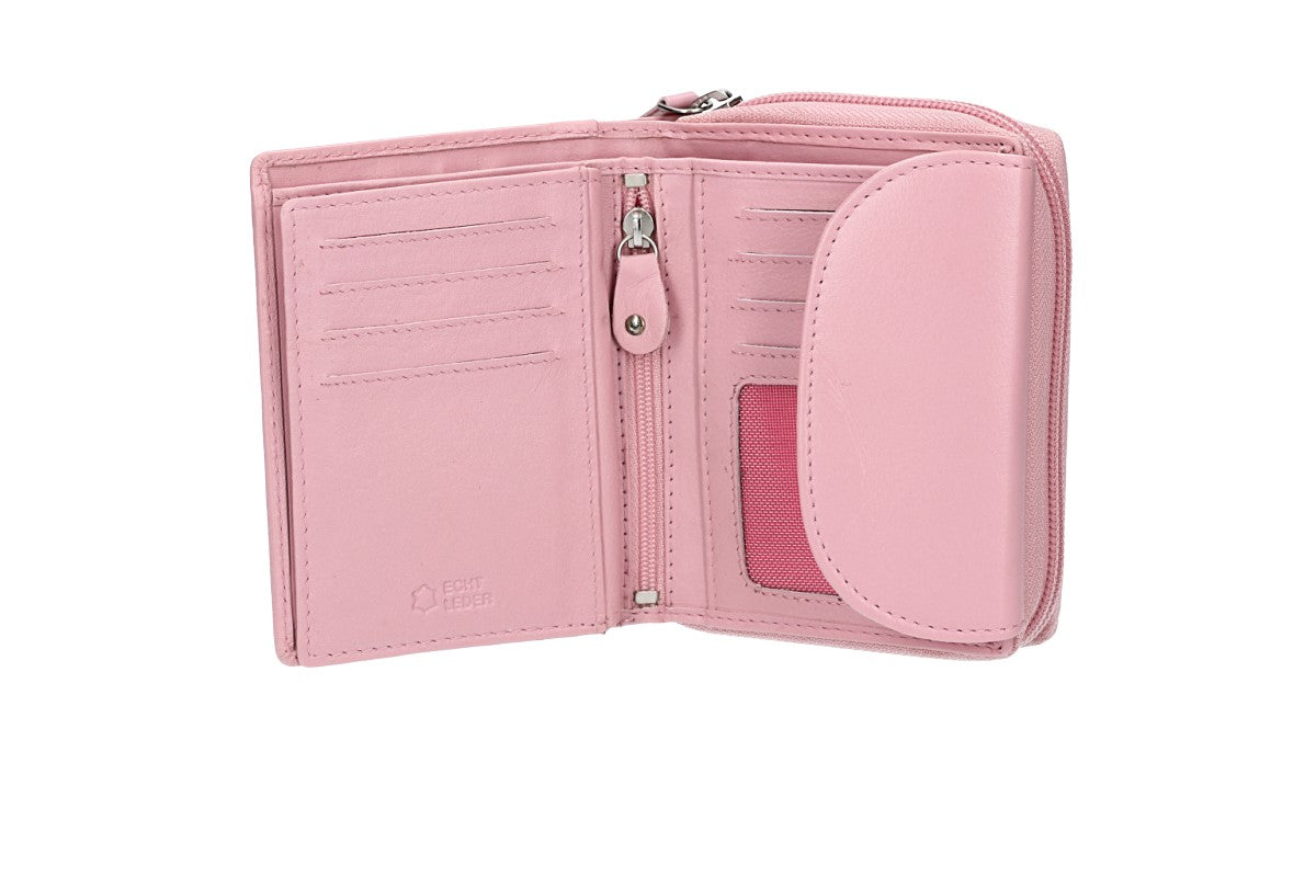 Damenbörse mit Reißverschluss in Rosa aus Leder