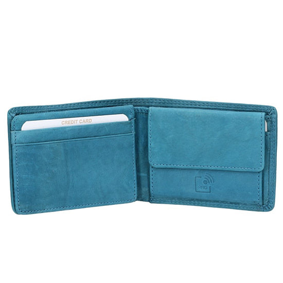 Geldbörse Querformat klein in Türkis aus Leder - leder-accessoires.com