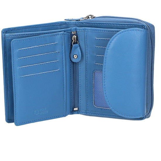 Damenbörse mit Reißverschluss in Eisblau aus Leder - leder-accessoires.com