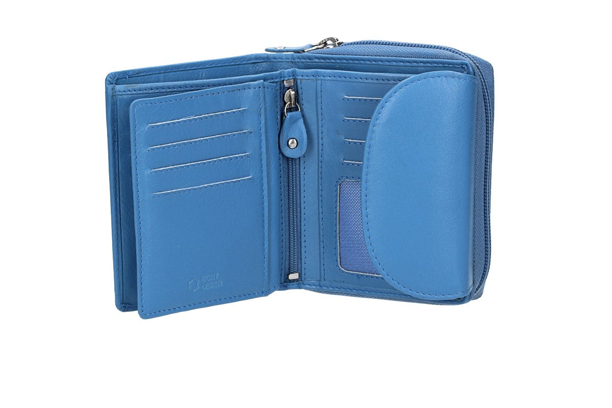 Damenbörse mit Reißverschluss in Eisblau aus Leder - leder-accessoires.com