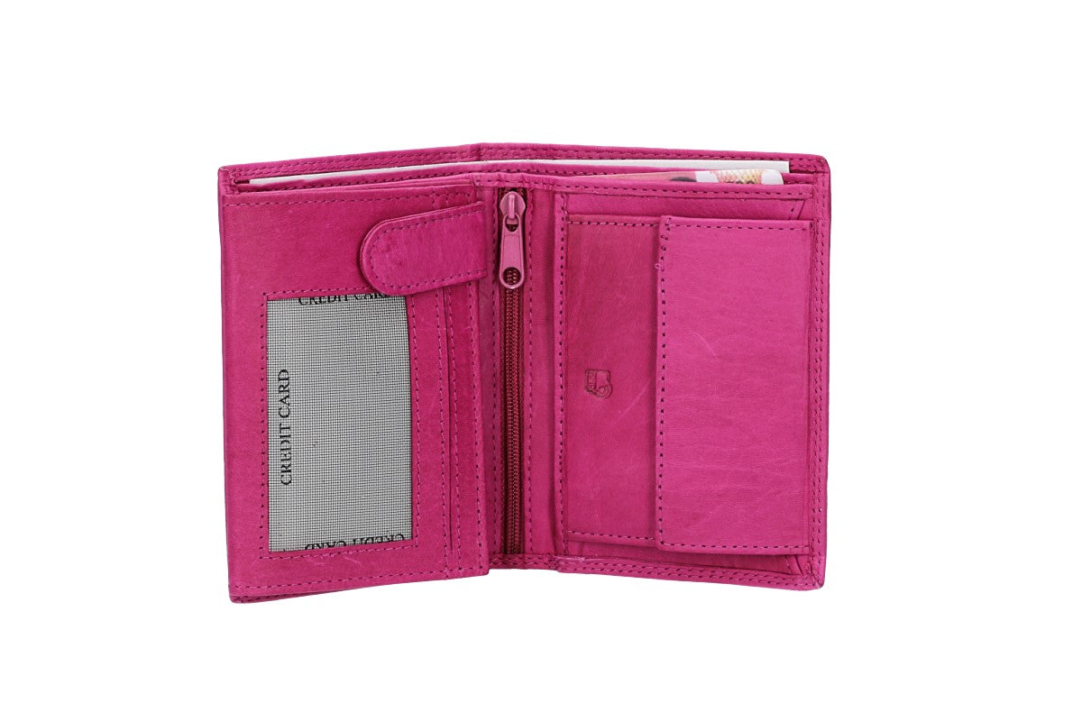 Geldbörse Hochformat mit Riegel in Pink aus Leder