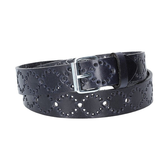 Ledergürtel Kids 25mm in Dunkelblau mit Lochmuster und Rollschließe in Silber - leder-accessoires.com
