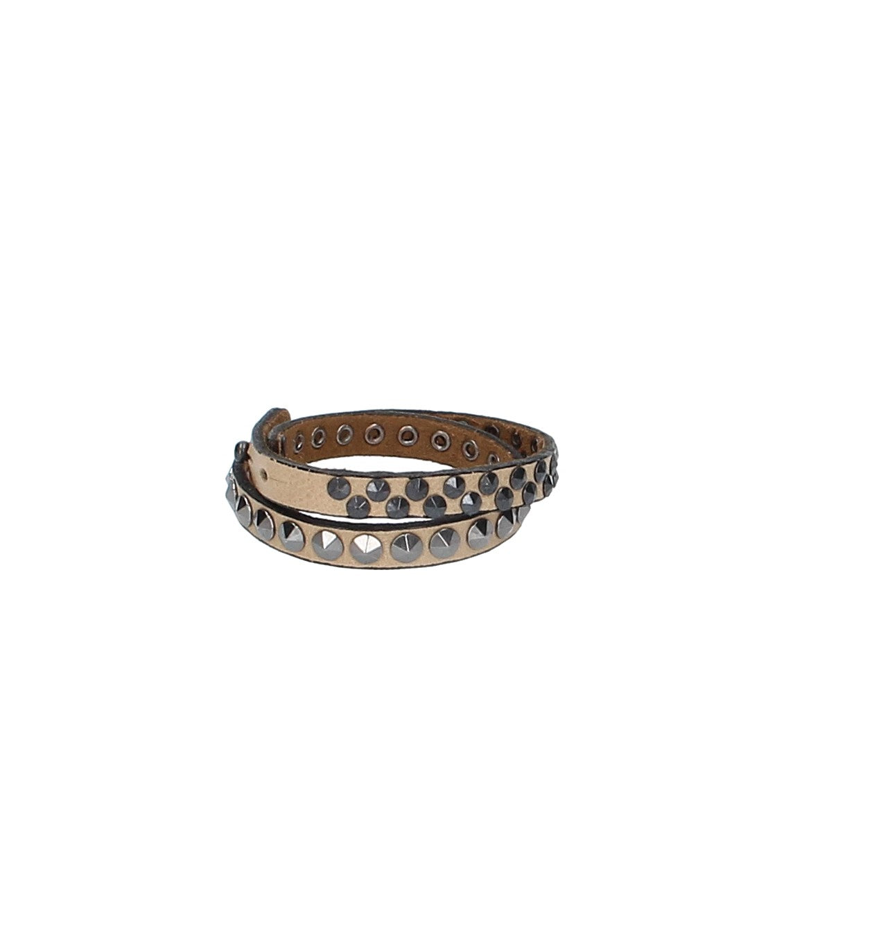 Armband zweifach in Taupe mit dunklen Pyramidennieten aus Leder