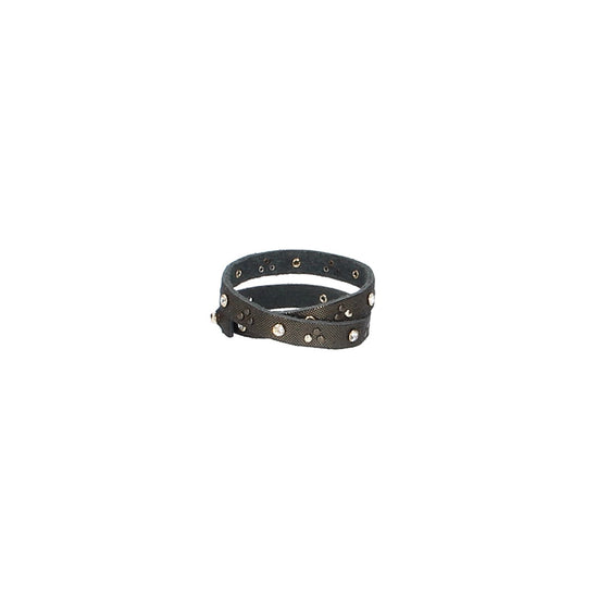Armband Schwarz|Gold doppelt mit Nieten und Swarovski aus Leder - leder-accessoires.com