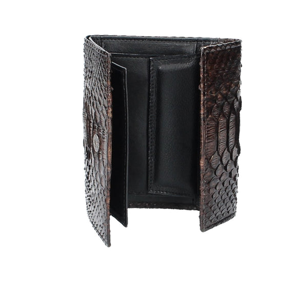 Damenbörse mit Überschlag in Braun aus echtem Schlangenleder - leder-accessoires.com