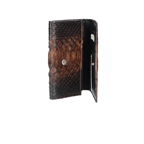 Langbörse mit Überschlag in Braun aus echtem Schlangenleder - leder-accessoires.com