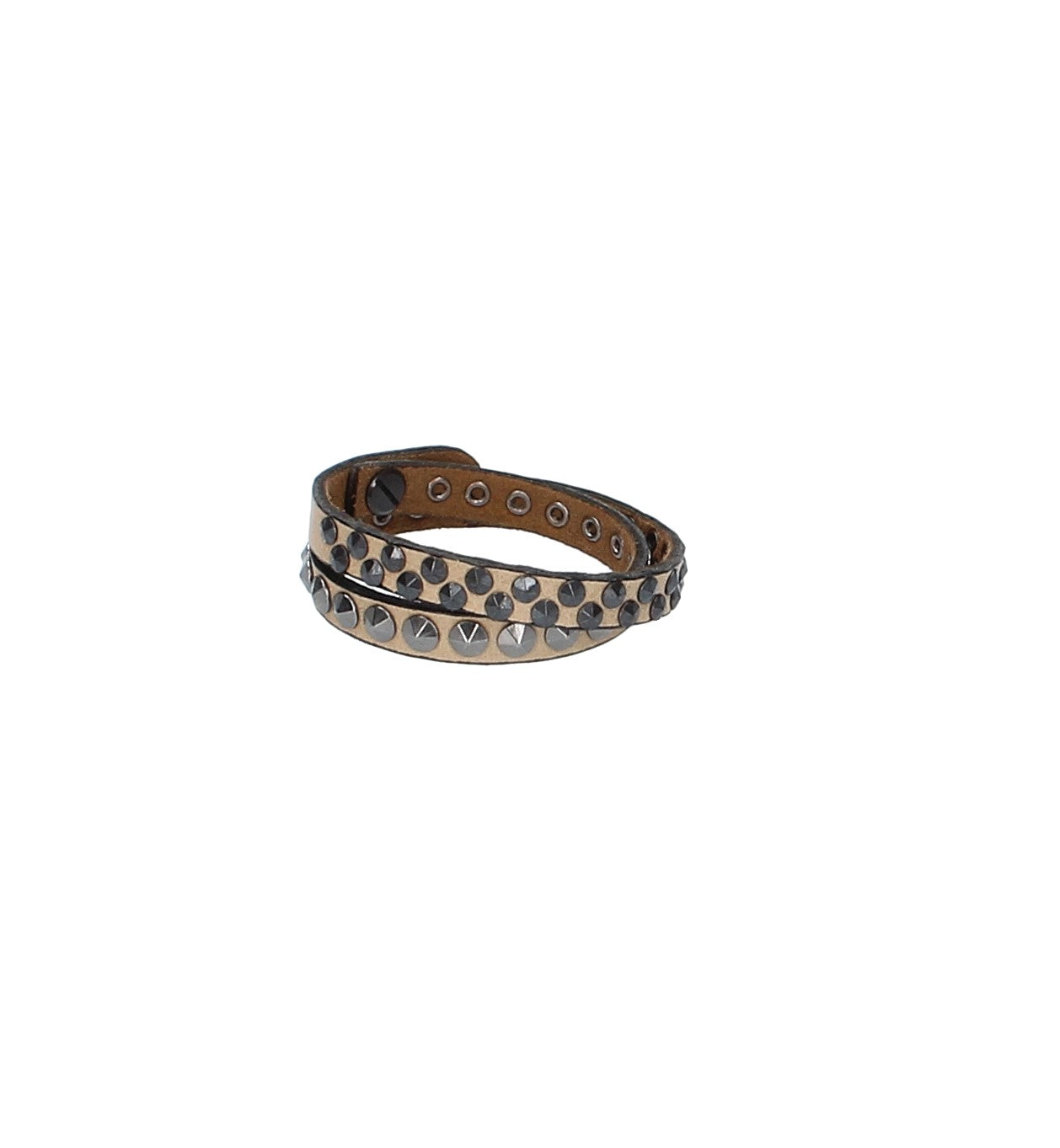 Armband zweifach in Taupe mit dunklen Pyramidennieten aus Leder